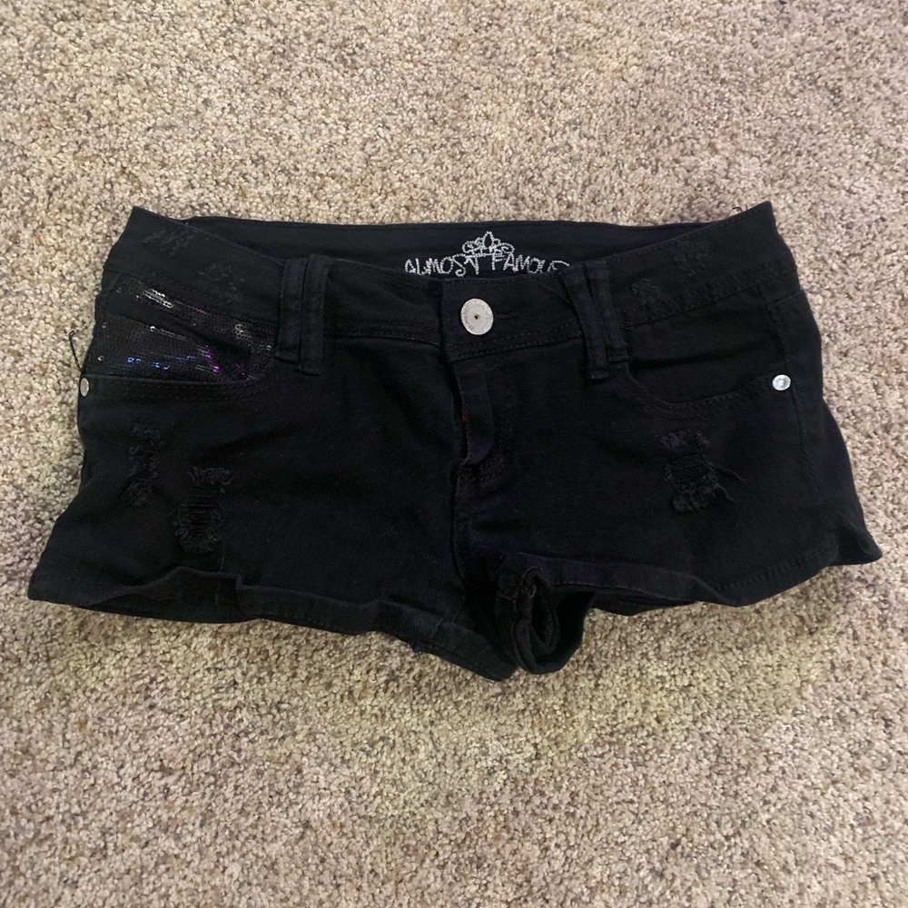 Short Black Jean Shorts w/ Sequined Pockets